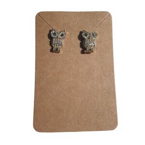 Crystal Owl Stud Earrings Rhinestone Bird Novelty Bling Mom Sister Gift Vintage